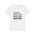 White Youth Short Sleeve Tee: Target Behavior Not Bikes