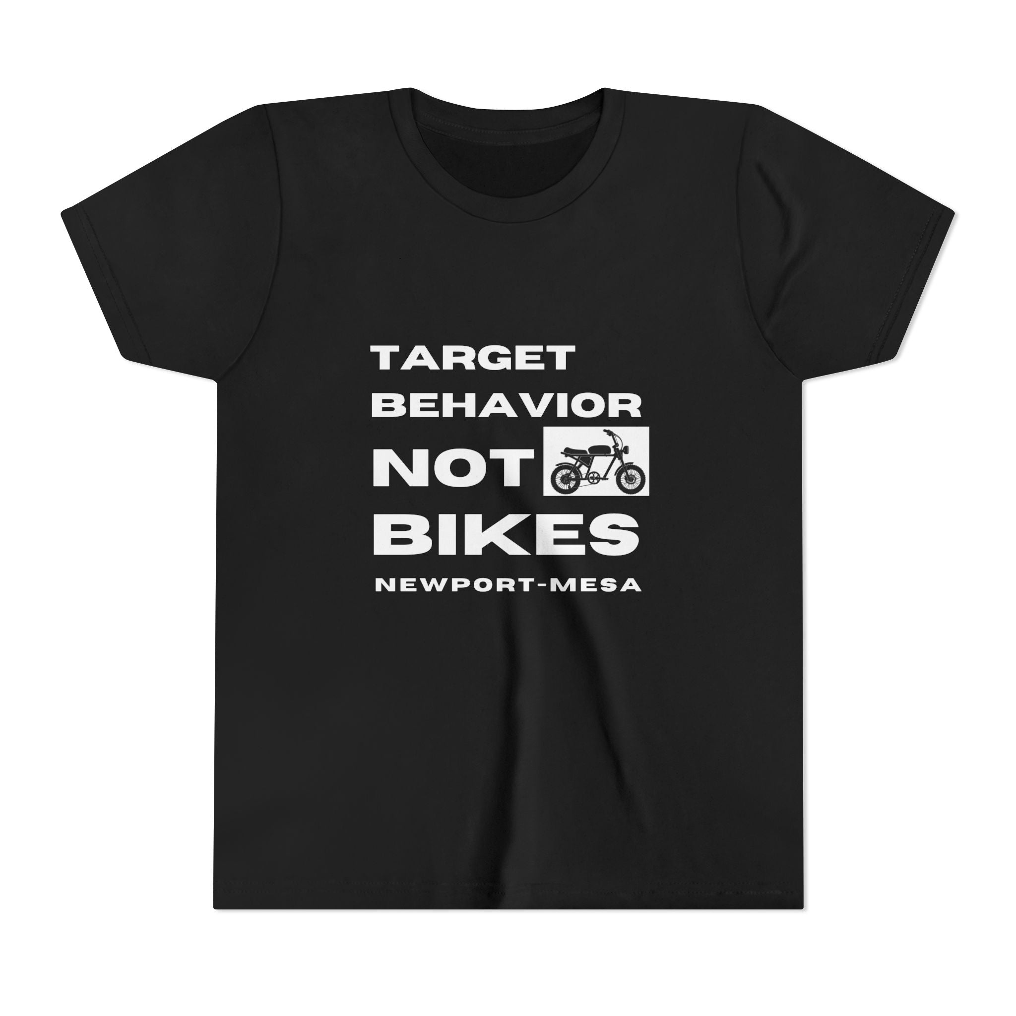 Black Youth Short Sleeve Tee: Target Behavior Not Bikes